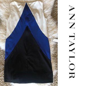 Ann Taylor Color Block White Blue Black Sleeveless Dress 4